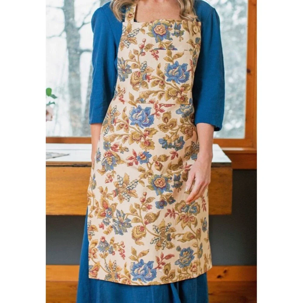 April Cornell Chef Apron Concerto French Country Flowers 100% Cotton Fall Colors